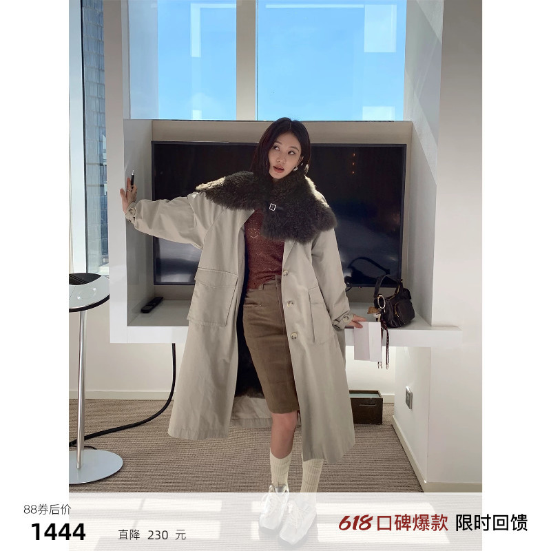 Aying Fur's "Urban Explorer" Mid-Length Trench Coat Parka, Barn Style Women's Fur Coat Jacket Aying Fur's "Urban Explorer" Mid-Length Trench Coat Parka, Barn Style Women's Fur Coat Jacket