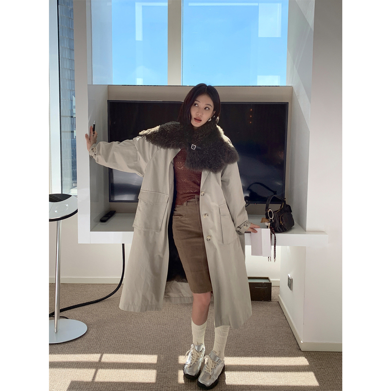 Aying Fur's "Urban Explorer" Mid-Length Trench Coat Parka, Barn Style Women's Fur Coat Jacket