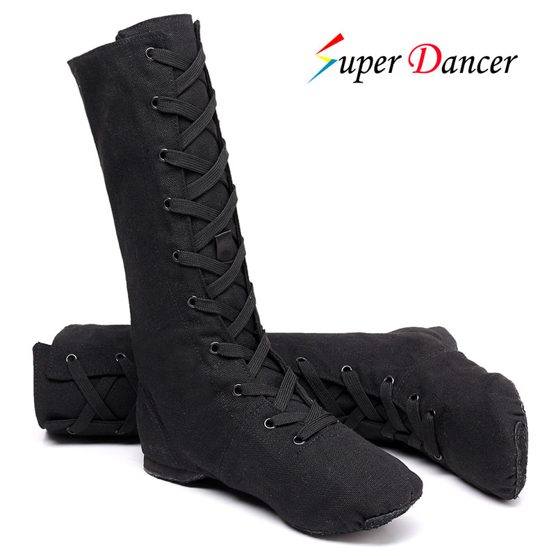 Tall adult canvas jazz boots soft sole dance shoes new training shoes women's modern dance shoes ballet shoes