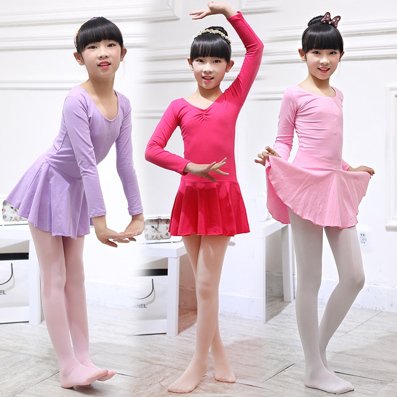 Spring and summer children dance costumes young children girls practice long sleeve exam class conjoined to perform ballet dresses-Taobao