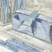 RosyPosy small square frozen pen bag transparent PVC shell Three-barrier students large capacity containing bag stationery pen bag