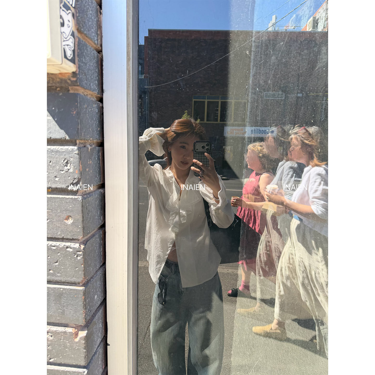 INAIEN笑笑家 джинсы дымчато-синие 2026 новая модель женские широкие брюки