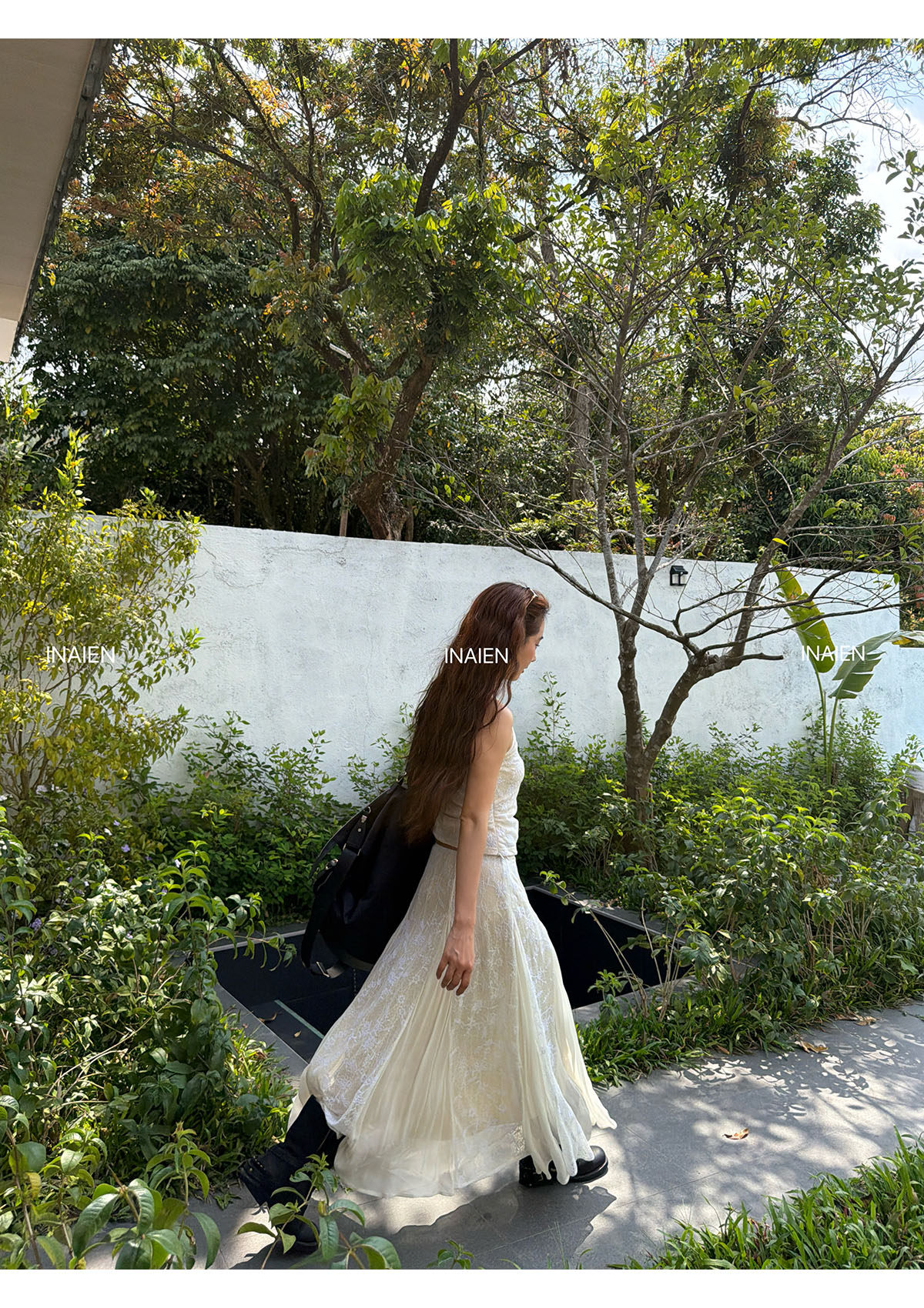 INAIEN笑笑家26 ранняя весна "Кружевная мечта" нежная элегантная кружевная жаккардовая юбка с приталенным силуэтом