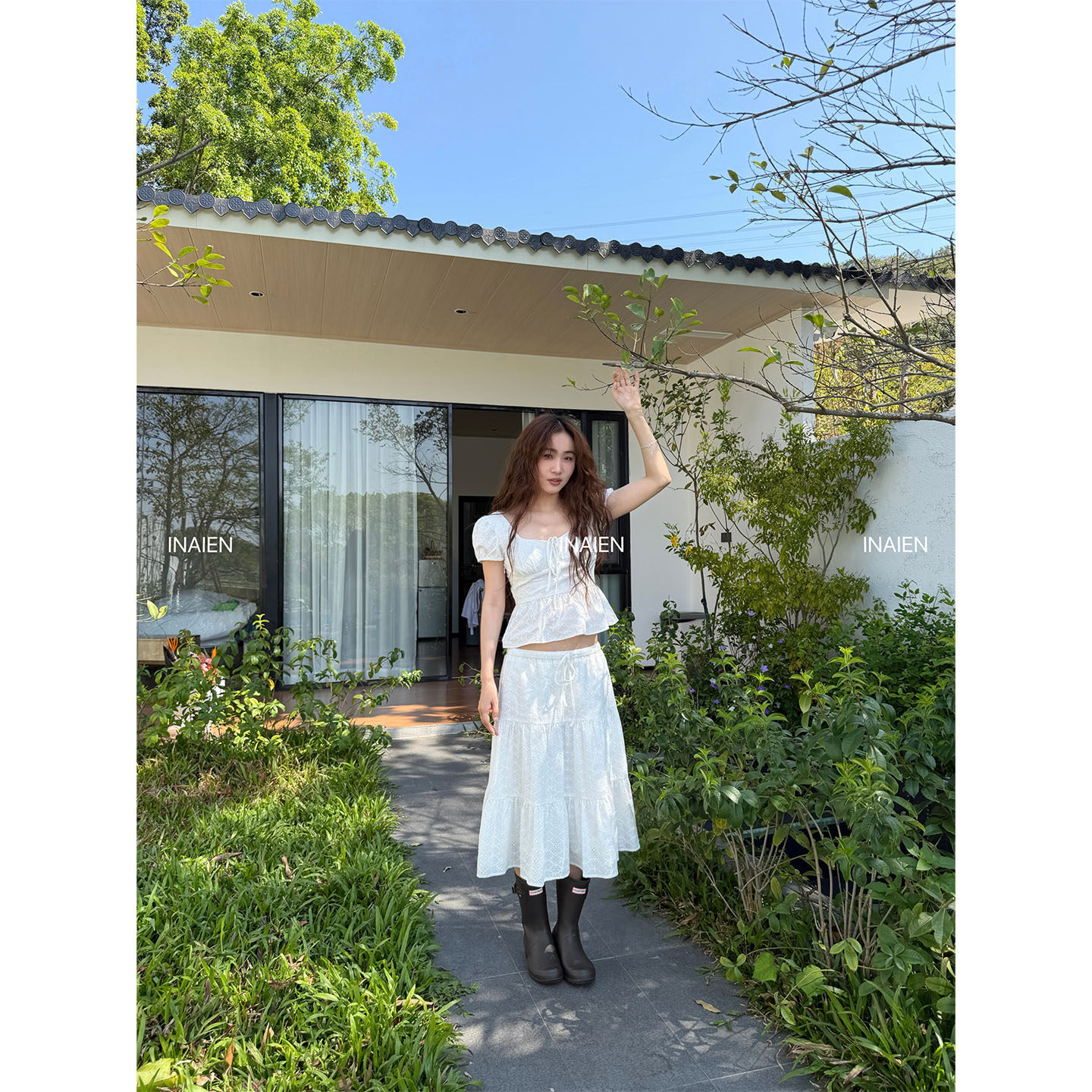 INAIEN26 ранняя весна "беглая принцесса" юбка с утяжкой на талии весна-лето