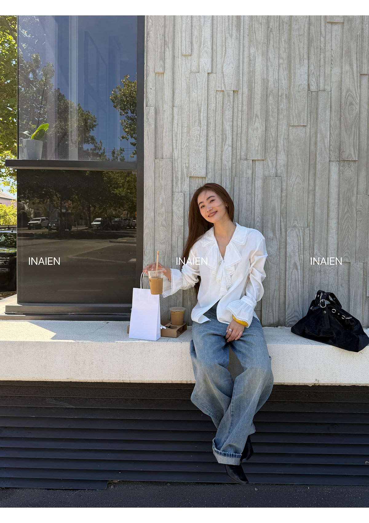 INAIEN笑笑家 джинсы дымчато-синие 2026 новая модель женские широкие брюки