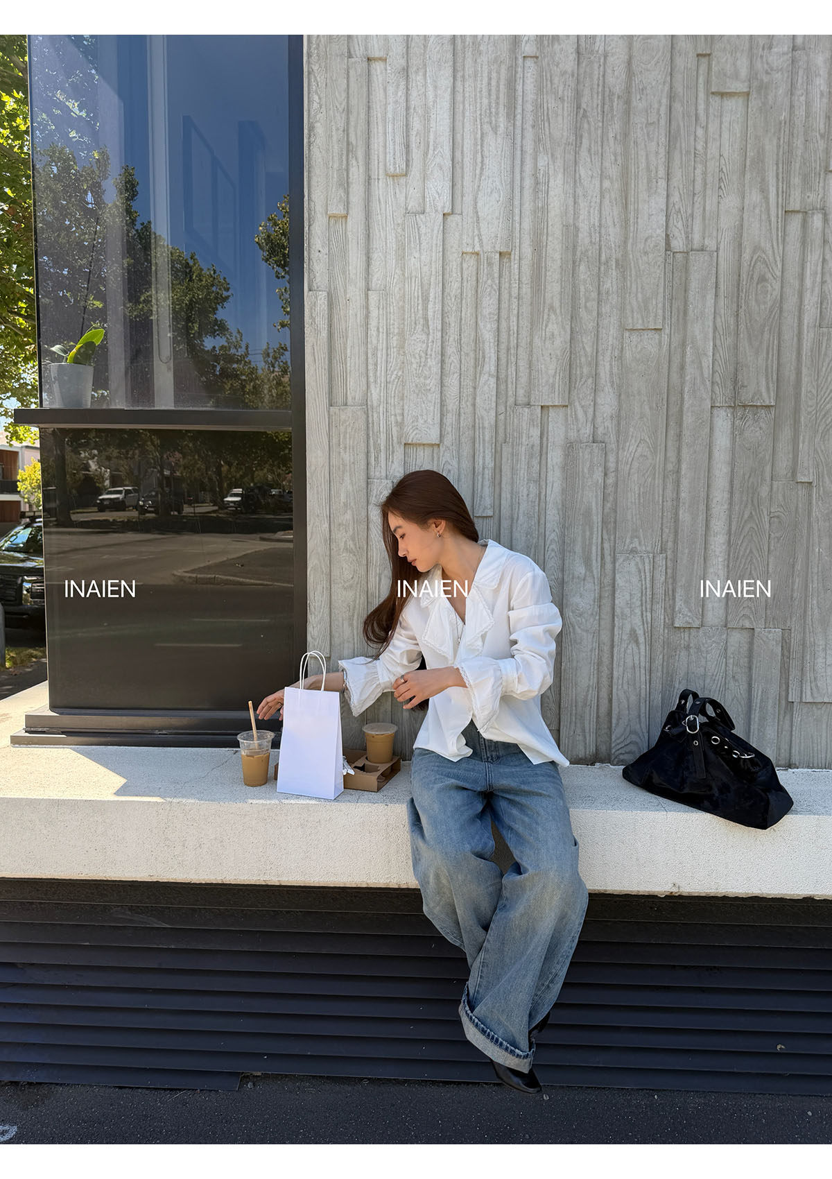 INAIEN笑笑家 джинсы дымчато-синие 2026 новая модель женские широкие брюки