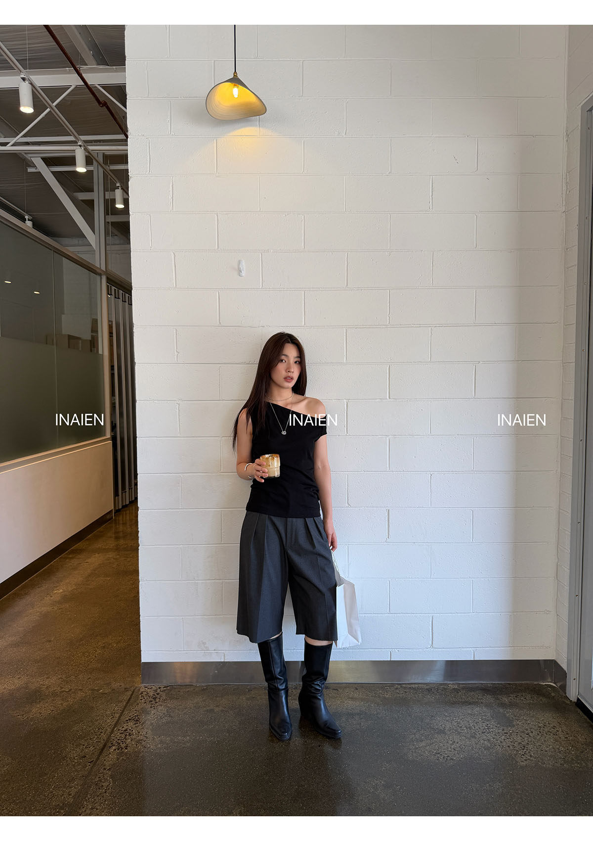 INAIEN весенне-летняя элегантная блузка с асимметричным воротником и приталенным силуэтом Y6208