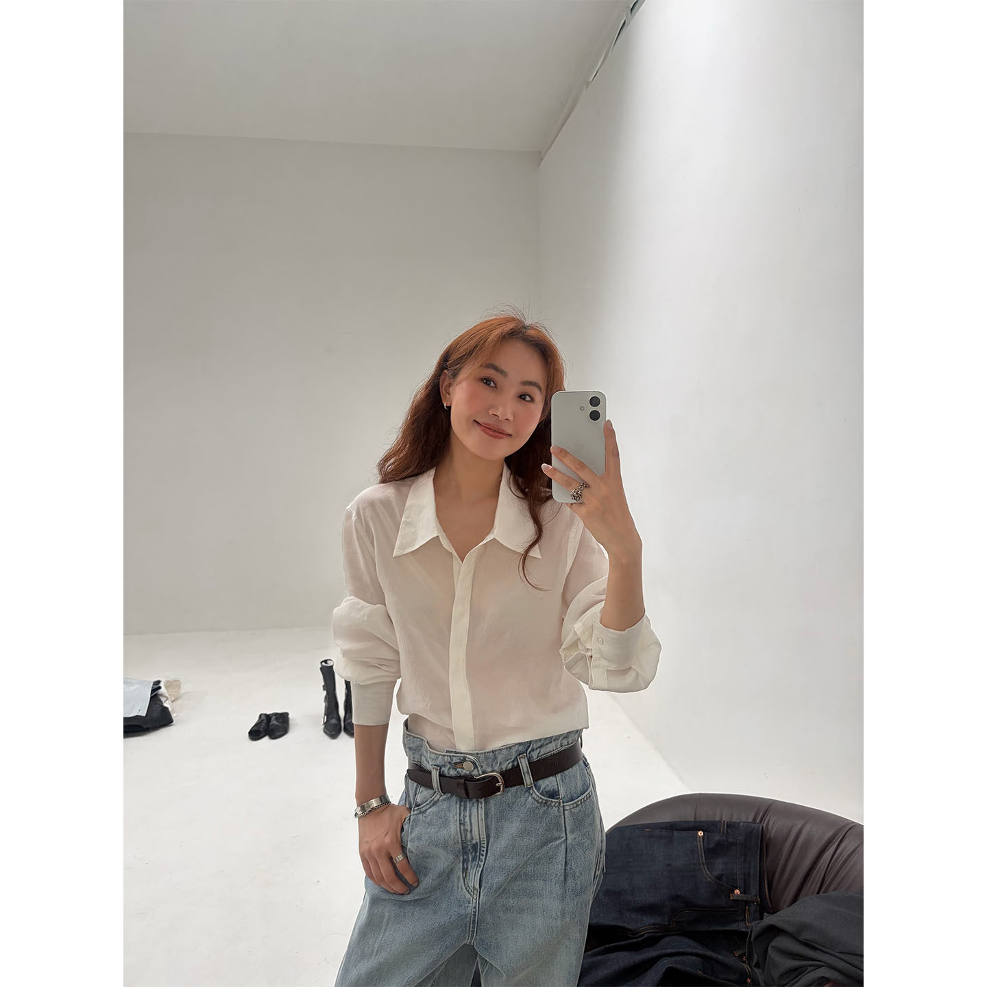 INAIEN笑笑家 "Белый лунный свет" рубашка из тенсела с длинными волокнами и искусственным шелком, стройнящая элегантная приталенная универсальная рубашка