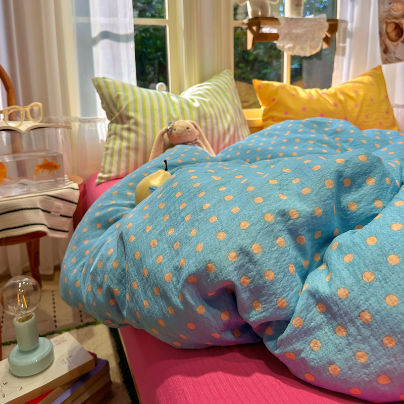 Category a ins Teenage Girl's Dopamine Green Polka Dot Bedding Set, Four-Piece Student Dormitory Duvet Cover, Three-Piece Bed Sheet Set Category a ins Teenage Girl's Dopamine Green Polka Dot Bedding Set, Four-Piece Student Dormitory Duvet Cover, Three-Piece Bed Sheet Set