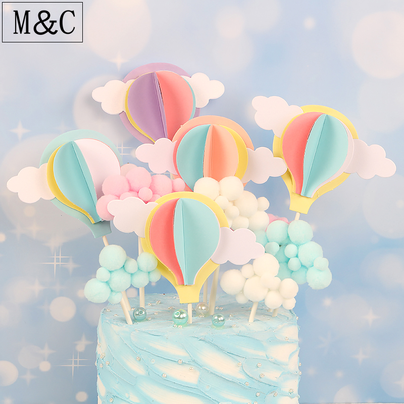 Baking cake decoration Three-dimensional hot air balloon insert card Ball hair ball cloud plug-in baby birthday party dress up