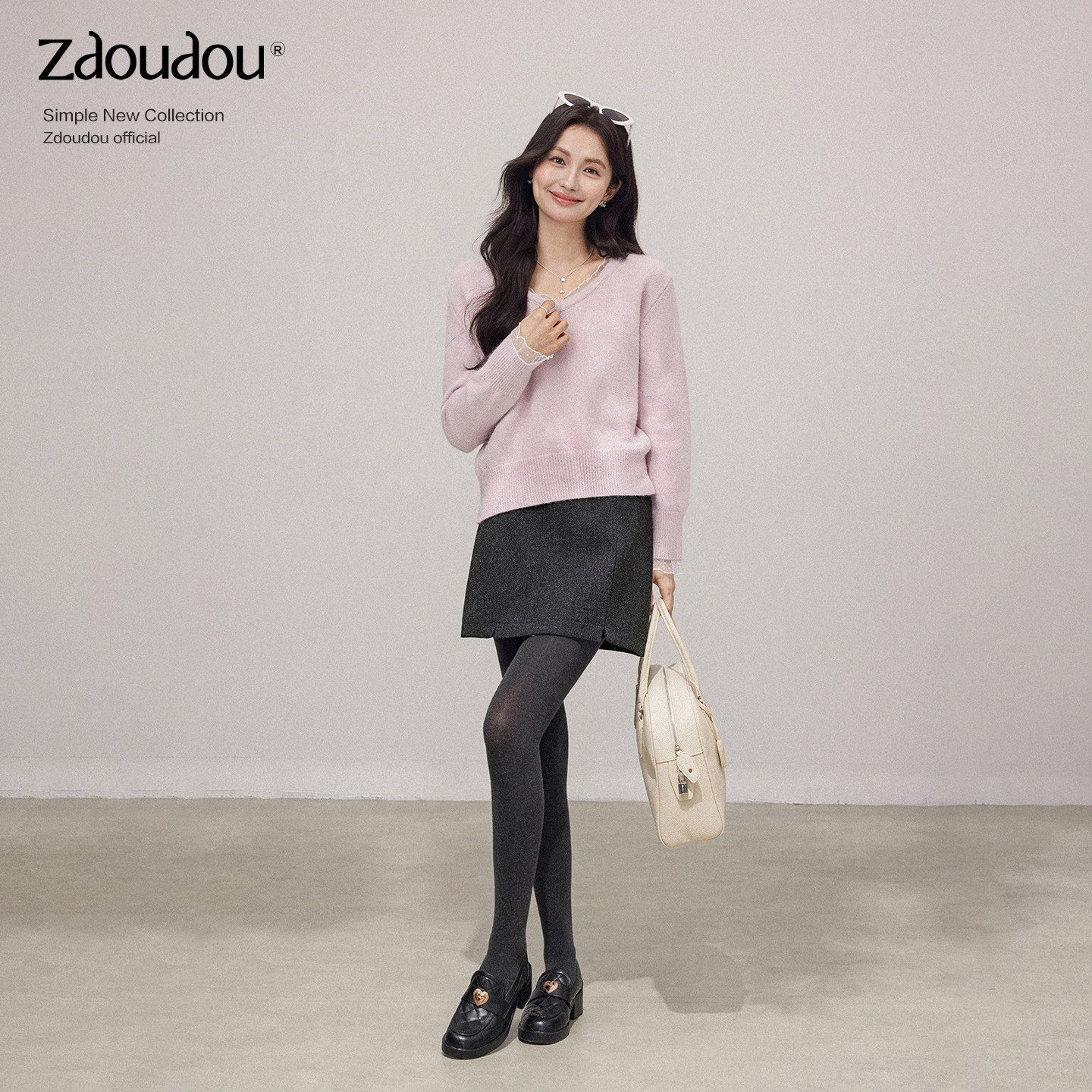 Zhang Doudou Pink Lace Trim Knit Sweater for Women, Autumn and Winter ...