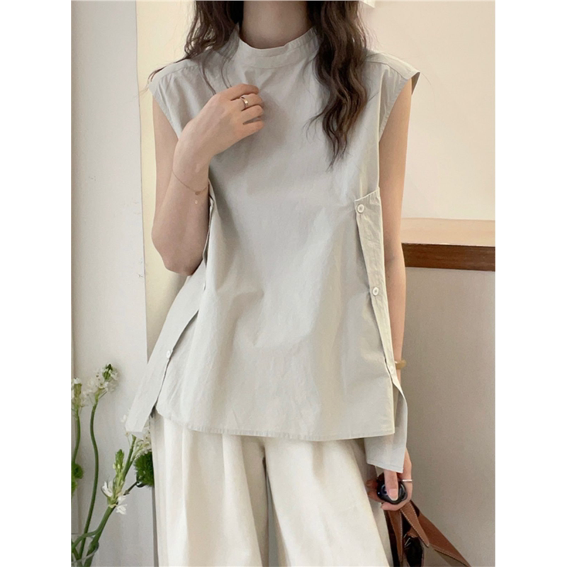Plus Size 150kg Sleeveless Shirt Women's Design Side Button Top Summer Fat mm Loose Slimming Look Shirt 200