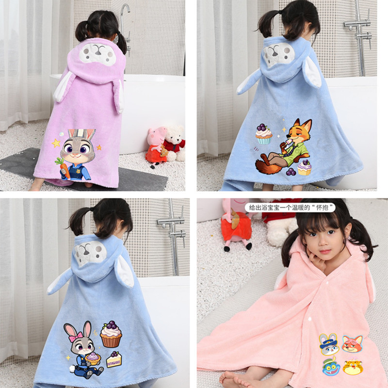 Cartoon Zootopia Children's Coral Fleece Hooded Poncho, Absorbent, Can Be Worn for Bathing and Swimming, Can Be Used as a Bath Towel