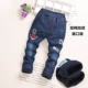 Quần denim trẻ em mùa đông chần bông kho báu quần tây giản dị cộng với quần nhung cô gái dày 1-6-12 tuổi quần áo be gái 10 tuổi