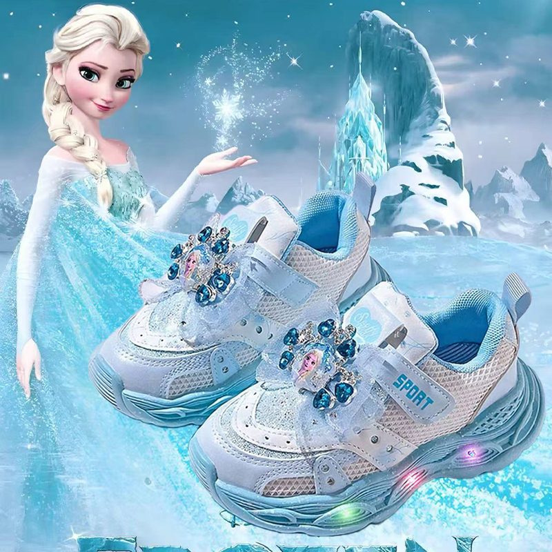 Bumblebee Co-Branded Elsa Princess Light-Up Girls' Running Shoes 2026 Summer Single Mesh Girls' Baby Light-Up Children's Shoes