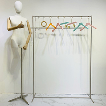 Clothing store display rack floor-to-ceiling gold stainless steel simple display front hanging side hanging Zhongdao frame womens clothing store shelves