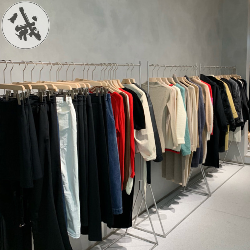 Clothing Store Show Rack Ground Style Silver Stainless Steel Hanging Hanger Positive Hanging Side Hanging Women's Clothing Store Shelves Clothes Racks