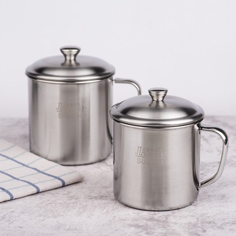 304 stainless steel water cup with handle cover household drinking tea cup cylinder kindergarten children's cup milk cup