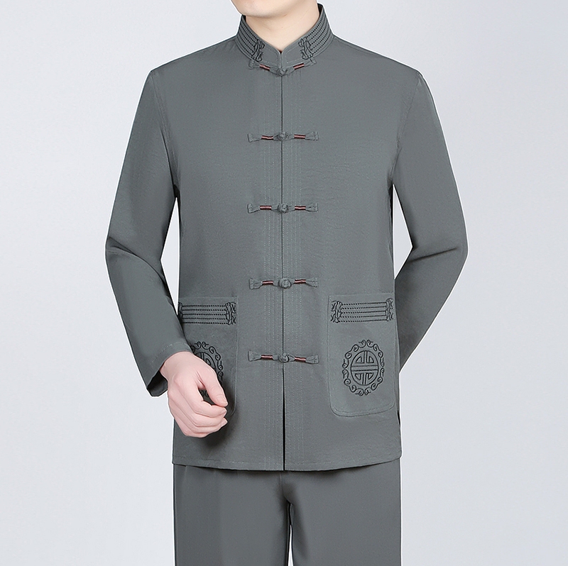Middle-Aged and Elderly Men's Tang Suit, Spring and Autumn Long-Sleeved Stand-Up Collar Tang Suit, Ethnic Style Men's Clothing, Casual Chinese Style Retro Chinese-Style Jacket Middle-Aged and Elderly Men's Tang Suit, Spring and Autumn Long-Sleeved Stand-Up Collar Tang Suit, Ethnic Style Men's Clothing, Casual Chinese Style Retro Chinese-Style Jacket