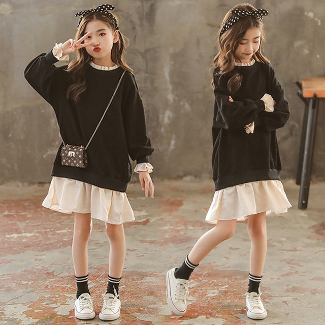 Fat girl's fleece dress autumn and winter 2022 new Korean version of the foreign style medium and large children's sweater princess skirt pure cotton