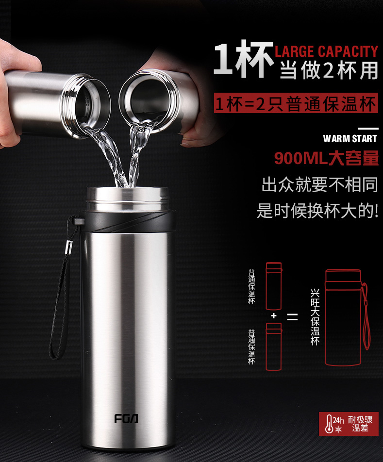 Cốc Fuguang nam dung tích lớn 1000ml cốc inox nữ cầm tay cốc gia đình ngoài trời bình giữ nhiệt giá rẻ