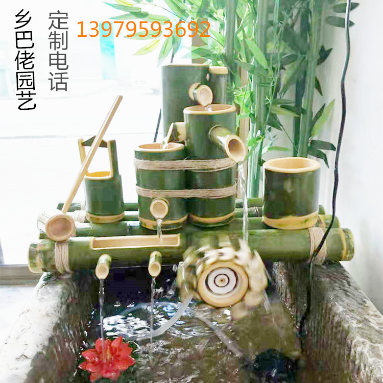 Bamboo flowing water bamboo barrel water tank fish tank fish pond filter humidifier water wheel feng shui wheel bamboo aeration bamboo drain flowing water