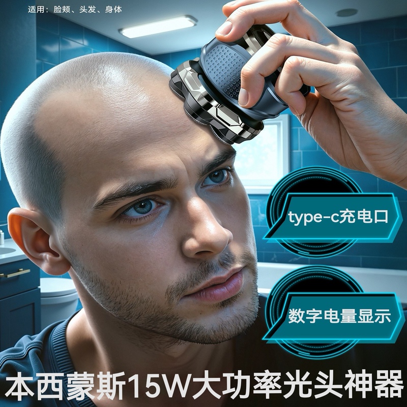 Ben Simmons German 15W Magnetic Smart Seven-Blade Head Shaver Digital Display Electric Shaver for Shaving Bald Heads