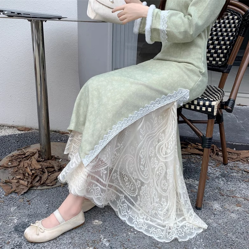 Lace Mesh Skirt with Elastic Waist for Cheongsam, Vintage Versatile Cheongsam Inner Skirt, Covers the Hips and Makes You Look Slimmer