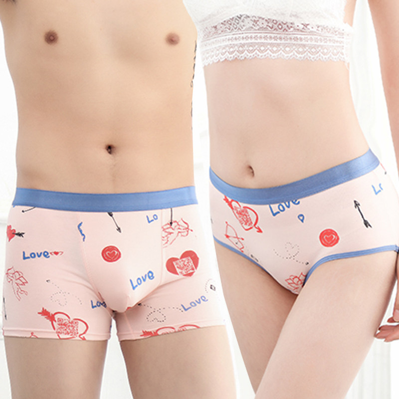 Couple panties cotton suit men's boxer briefs Women's briefs cute creative birthday gift pink shorts
