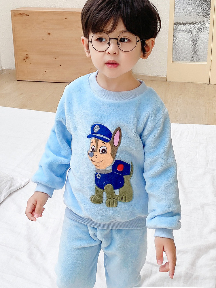 CHILDRENS PAJAMAS AUTUMN WINTER FLANNEL 2 YEAR OLD 3 GIRLS LITTLE KIDS THICKENED BOYS CORAL FLEECE LOUNGEWEAR SET