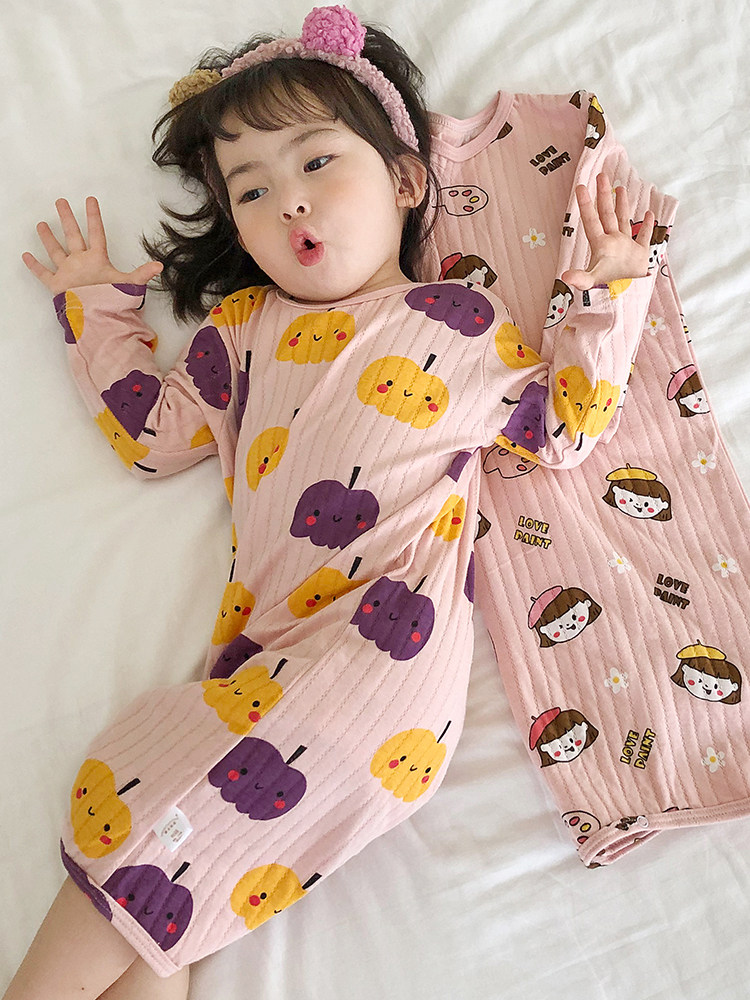 CHILDRENS ONE-PIECE PAJAMAS SPRING AND AUTUMN COTTON BABY AIR CONDITIONING CLOTHES SLEEPING BAGS BOYS GIRLS KICK-PROOF HOME CLOTHES SUMMER THIN STYLES