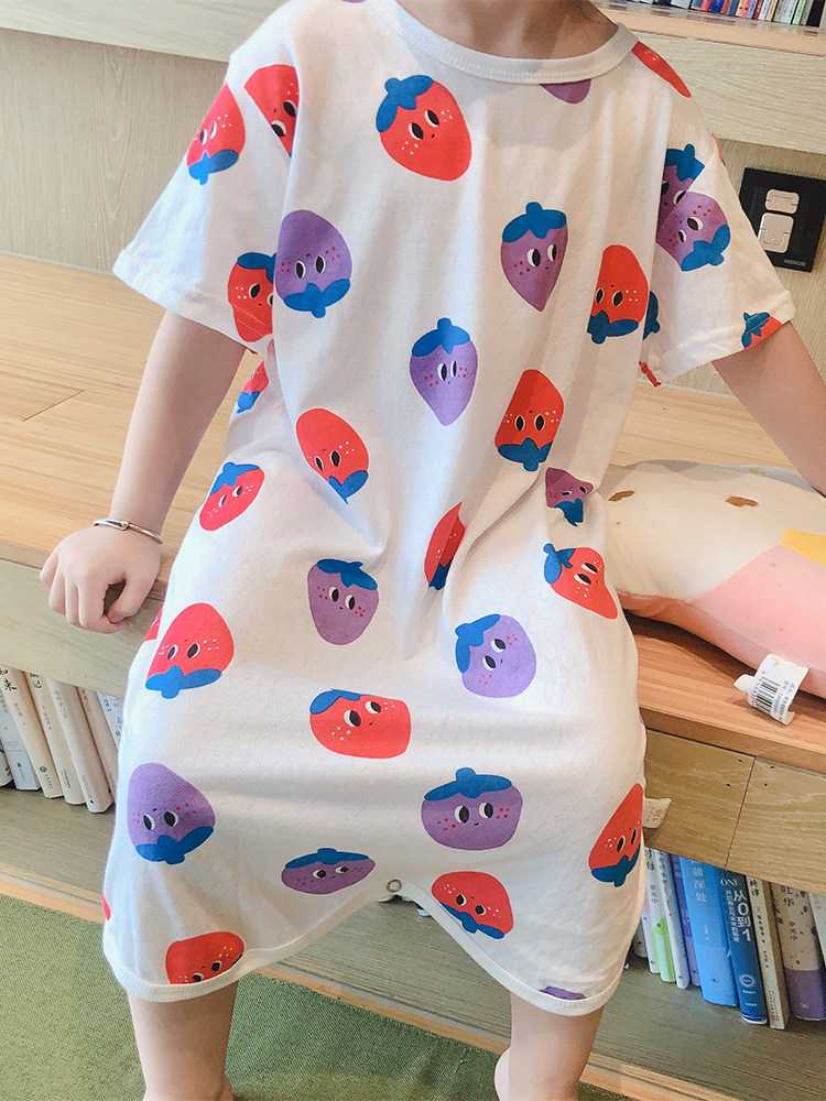 CHILDRENS PAJAMAS SUMMER ONE-PIECE THIN COTTON BABY SHORT SLEEVES SUMMER AIR-CONDITIONED ROOM CLOTHES BOYS AND GIRLS KICK-PROOF SLEEPING BAGS