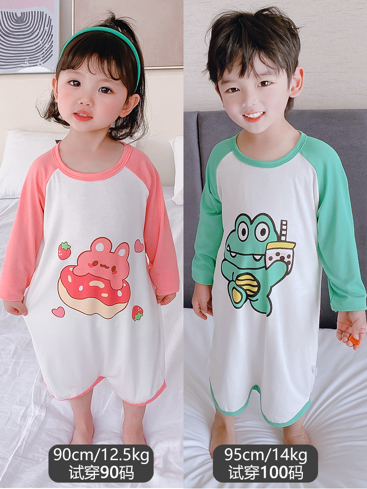 CHILDRENS ONE-PIECE PAJAMAS BOYS SPRING AND AUTUMN DINOSAUR BABIES SUMMER THIN MODAL AIR CONDITIONED SUITS GIRLS ANTI-KICK SLEEPING BAGS