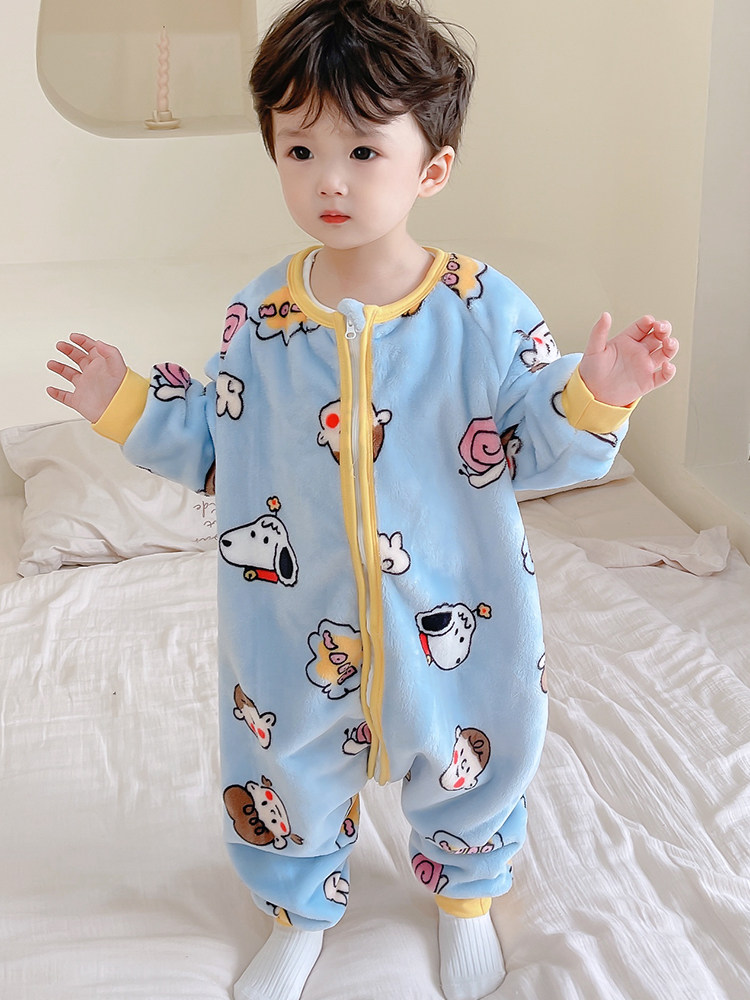 BABY PAJAMAS AUTUMN AND WINTER THICKENED CHILDRENS CORAL FLEECE SLEEPING BAG LONG SLEEVE MALE AND FEMALE BABY FLANNEL ONESIES NEW