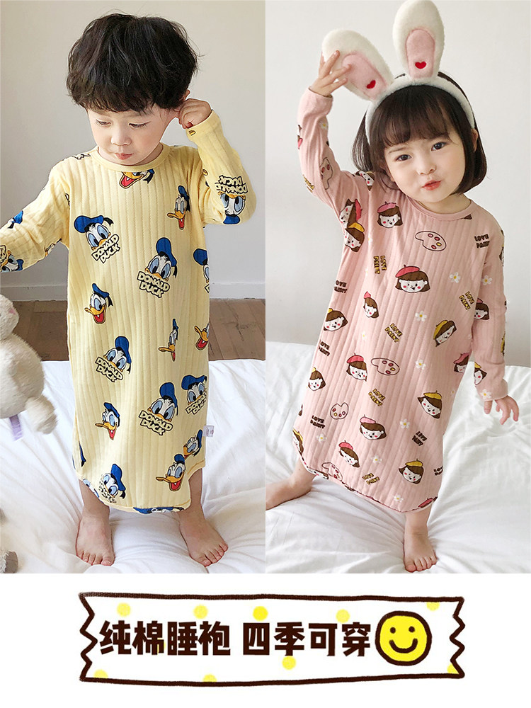 GIRLS PAJAMAS SPRING AND AUTUMN COTTON 1 CARTOON 2-5 YEARS OLD BABY ONE-PIECE PAJAMAS BOYS THIN CHILDRENS KICK-PROOF HOME CLOTHES