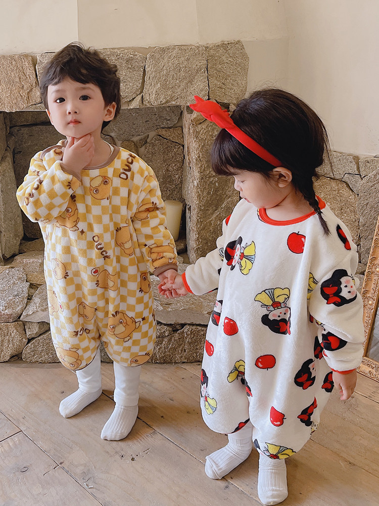 BABY PAJAMAS AUTUMN AND WINTER CORAL VELVET THICKENED MENS AND WOMENS ONE-PIECE PAJAMAS FOR BOYS AND GIRLS TO PREVENT COLD BABY FLANNEL SLEEPING BAGS