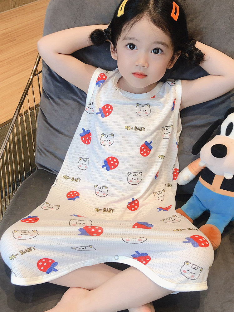 SUMMER BABY BAMBOO FIBER SLEEVELESS ONE-PIECE PAJAMAS GIRL CARTOON BREATHABLE THIN NIGHTDRESS CHILDRENS NIGHTGOWN LOUNGEWEAR