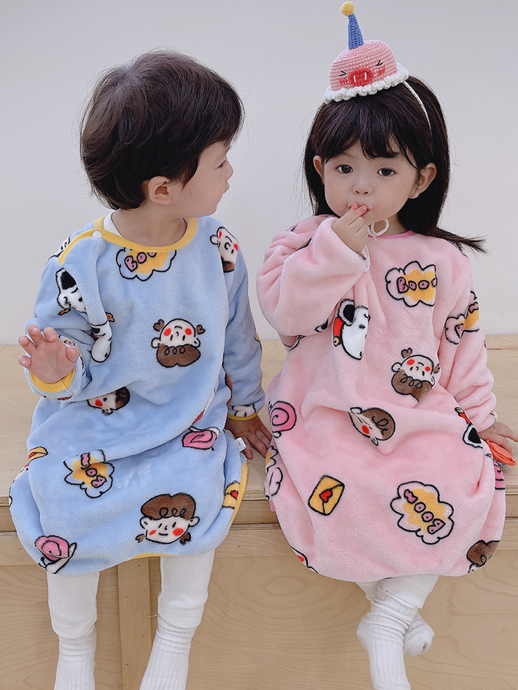 BABY PAJAMAS AUTUMN AND WINTER CORAL VELVET THICKENED MENS AND WOMENS ONE-PIECE PAJAMAS FOR BOYS AND GIRLS TO PREVENT COLD BABY FLANNEL SLEEPING BAGS