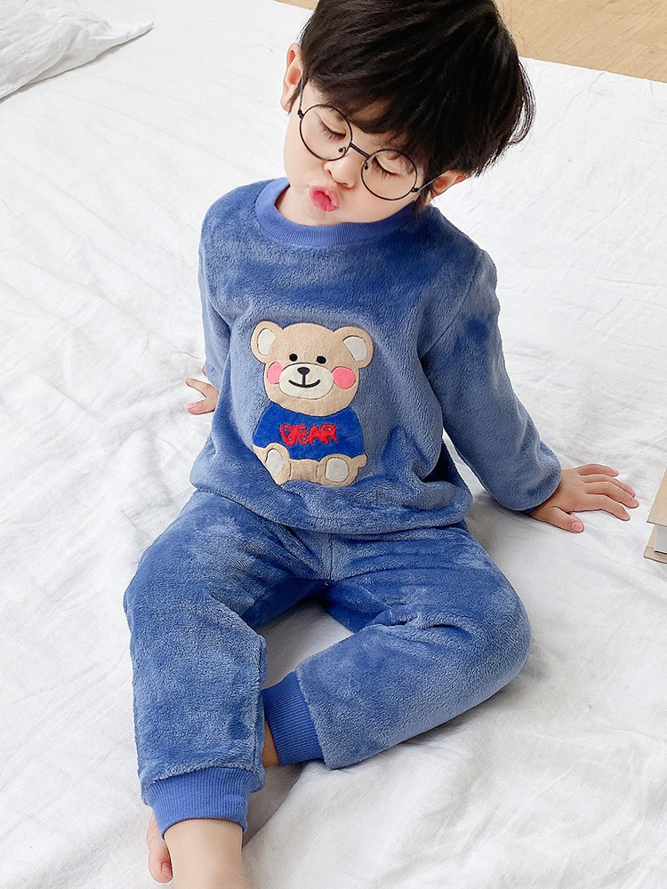 CHILDRENS PAJAMAS AUTUMN WINTER FLANNEL 2 YEAR OLD 3 GIRLS LITTLE KIDS THICKENED BOYS CORAL FLEECE LOUNGEWEAR SET