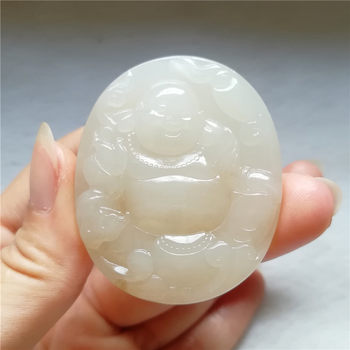 Collection of natural jade, dushan jade pendant, ice species, dushan jade, laughing buddha, big belly buddha pendant, jade pendant, necklace, certificate