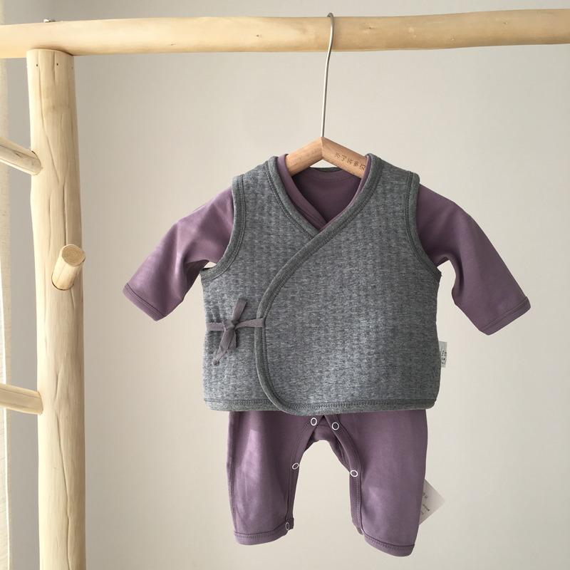Newborn baby baby spring, autumn and winter air cotton lace slanted lapel solid color warm vest vest men and women wear waistcoat