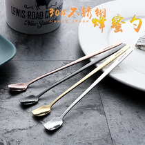 Creative Korean 304 stainless steel square head ice spoon Dessert long handle honey spoon Gold plated coffee stirring leisure bar spoon