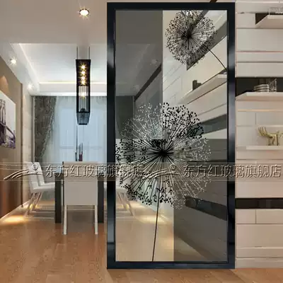 Art glass screen partition living room background wall entrance sliding door transparent frosted process double-sided simple dandelion