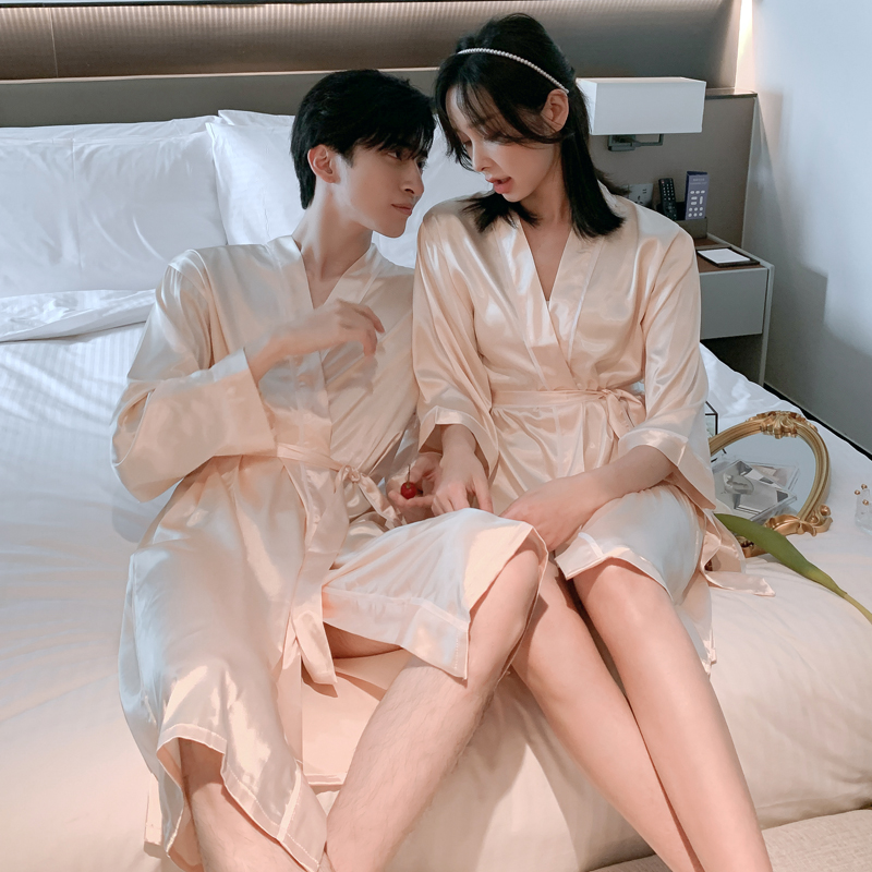 睡袍男冰丝春秋夏季长袖薄款性感丝绸浴袍：男士大码长款睡衣家居服，解锁居家新风尚！