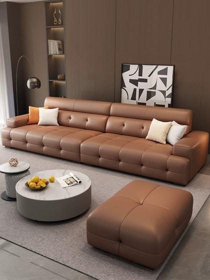 劳伦斯沙发猫爪皮简约现代大小户型客厅意式轻奢直排真皮沙发组合