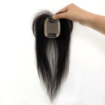 6*8 full hand-woven real hair straight hair replacement film oblique bangs middle-aged and elderly mother wigs covering white hair