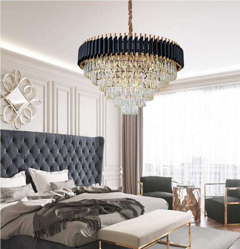 National Modern Living Room Crystal Chandelights Bedroom Personality Black Light Engineering Custom Lamps