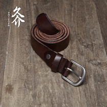 Simple small square buckle leather belt retro top layer cowhide belt casual all-match pin buckle handmade belt for men and women