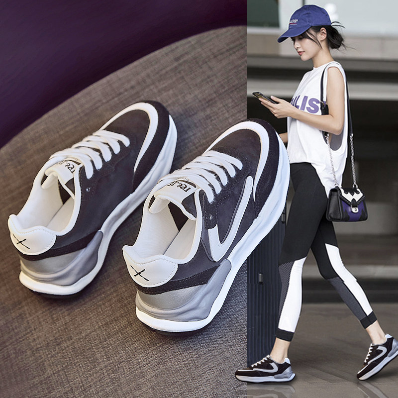 Net red leather dad shoes women's 2022 autumn and winter new women's shoes fashion plus velvet thick bottom heightening sports casual shoes women