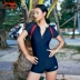 Li Ning 2018 đồ bơi mới nữ võ sĩ Xiêm ngực nhỏ tụ tập che bụng bầu mỏng gợi cảm áo tắm nóng bỏng cỡ lớn - Bộ đồ bơi One Piece Bộ đồ bơi One Piece